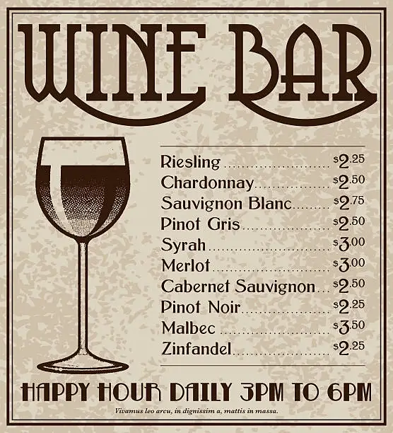 Vector illustration of Vintage Art Deco Style Wine Bar Advertisement