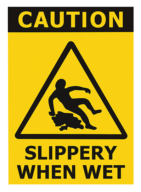 Caution Slippery When Wet Text Sign, Black Yellow Isolated Label