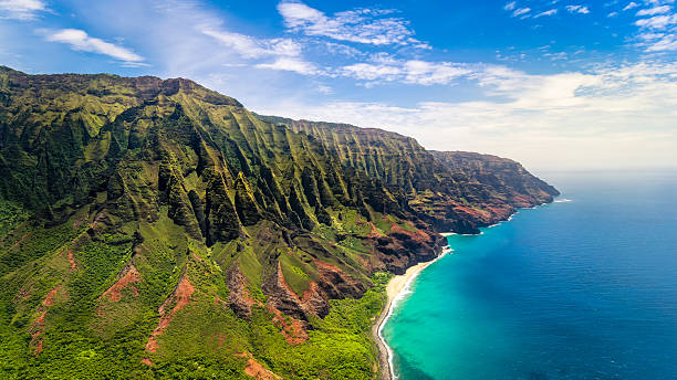Aerial landscape view of spectacular Na Pali coast, Kauai Aerial landscape view of spectacular Na Pali coast, Kauai, Hawaii, USA kauai photos stock pictures, royalty-free photos & images