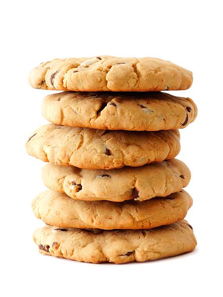 istock Stack of homemade chocolate chip cookies isolated on white 584214642