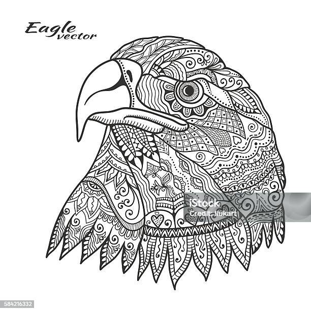 Doodle Eagle Bird For Coloring Book Page Stock Illustration - Download Image Now - Coloring Book Page - Illlustration Technique, Adult, Eagle - Bird