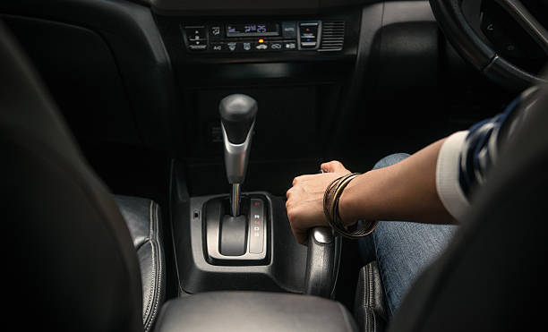 istock Image of pulling the handbrake on the car 584217010