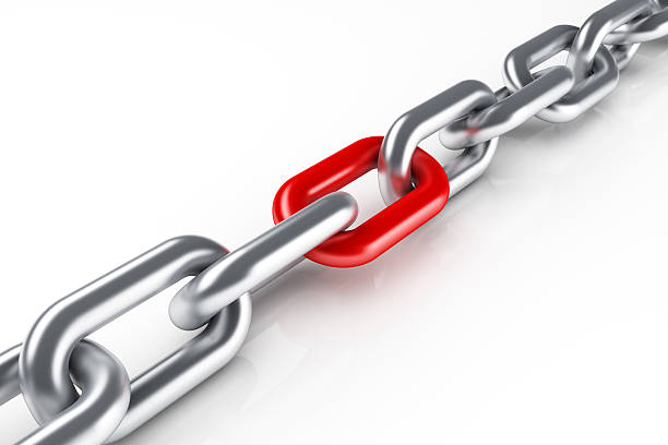 istock Steel chain with red link 584217104