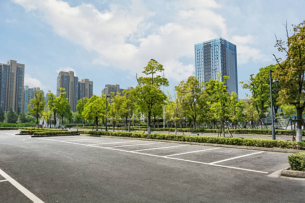 istock Car parking lot with white mark 584219554