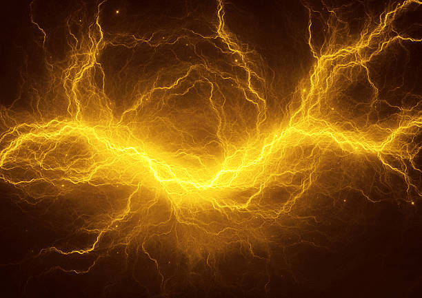 Golden electric lightning stock photo