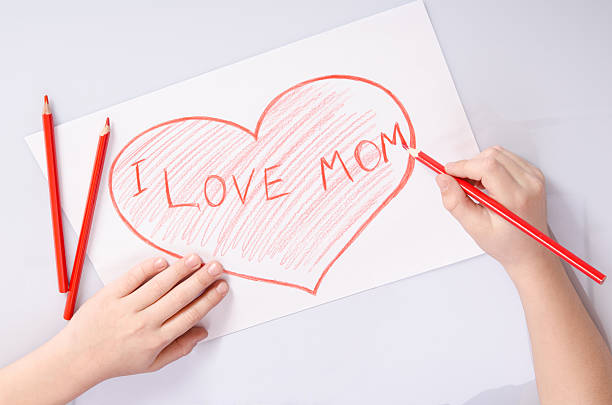 istock childs hands drawing a heart that says I love mom 584227412