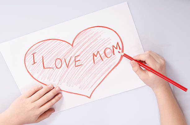 istock childs hands drawing a heart that says I love mom 584227432