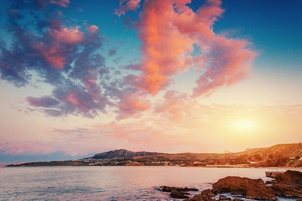 Scenic rocky coastline Cape Milazzo.Sicily, Italy. Scenic rocky coastline Cape Milazzo.Sicily, Italy. salina sicily stock pictures, royalty-free photos & images