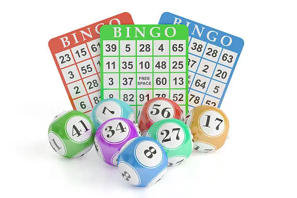 Photo of Bingo concept, lottery balls and cards. 3D rendering