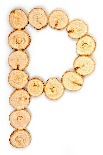 istock Alphabet letters made from Wood slice on white Background.P 584229394
