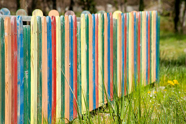 istock Multicolored Wooden Fence 584229688