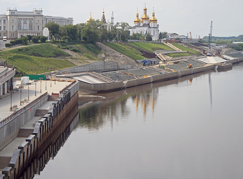 Tyumen, Russia - July 17, embankment of Tyumen river in of the same name city, Russia
