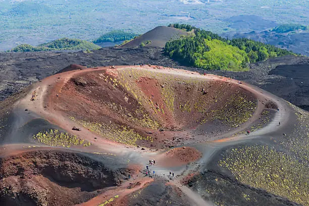 Aerial view of Silvestri crater at the slopes of Mount Etna at Sicily, Italy