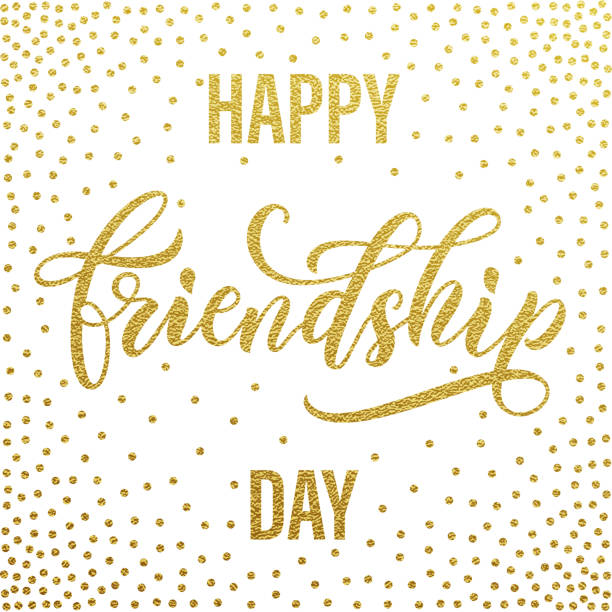 istock Happy Friendship Day greeting card. Golden calligraphy. 584231586