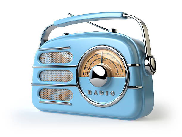 Blue vintage retro radio receiver isolated on white.
