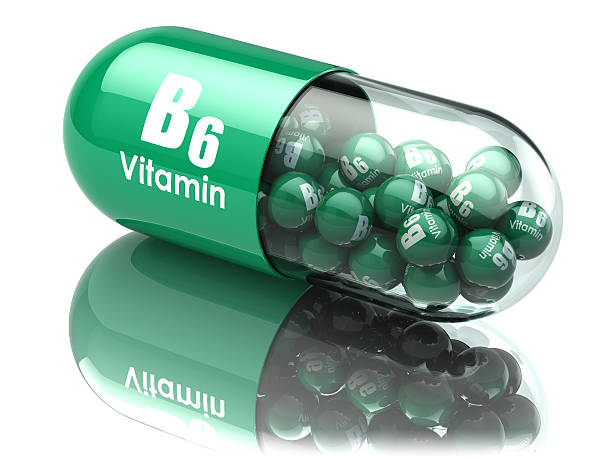 cápsula o píldora de vitamina b6. suplementos dietéticos. - vitamin a fotos fotografías e imágenes de stock