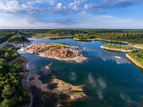 Aerial view over a lake in Sweden