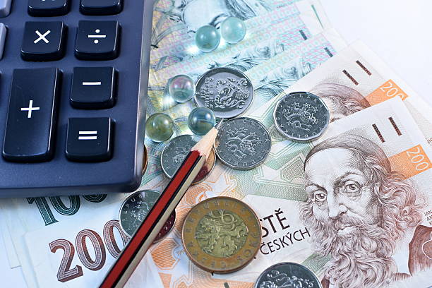 istock Close up Czech Koruna currency, Czech Republic 584238472