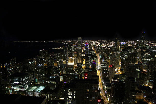 istock Chicago night downtown aerial view 584238578