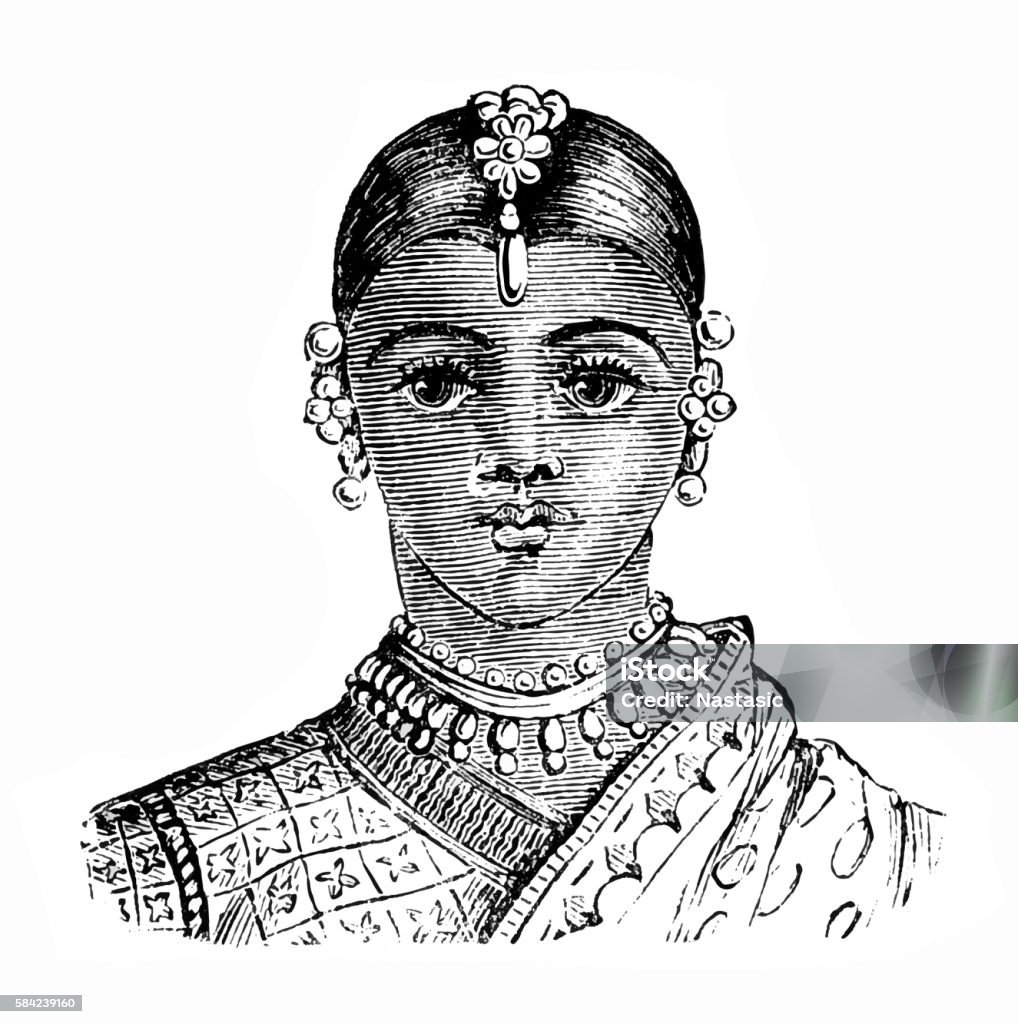 Indian woman Antique illustration of a Indian woman from 1883 India stock illustration