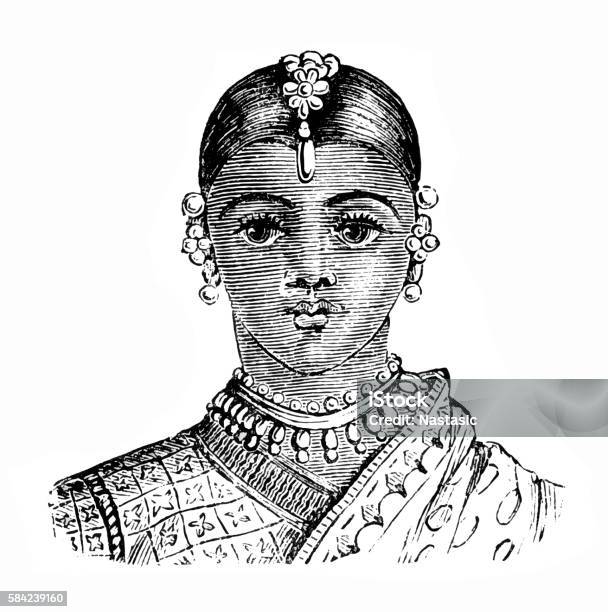 Indian Woman Stock Illustration - Download Image Now - India, Etching, Monoprint
