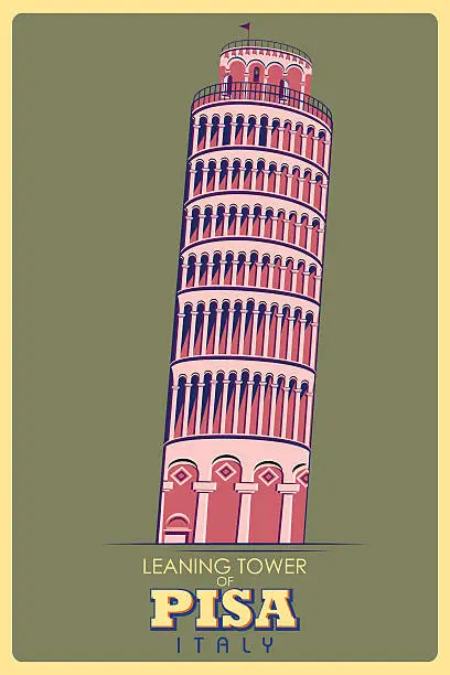 Vector illustration of Vintage poster Leaning Tower of Pisa famous monument inItaly