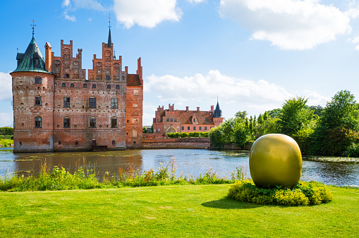 Kvaerndrup, Denmark - July 21, 2015: Panoramic view of the Egeskov castle