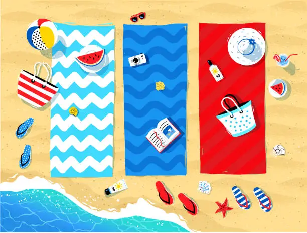 Vector illustration of Beach mats and seaside accessories