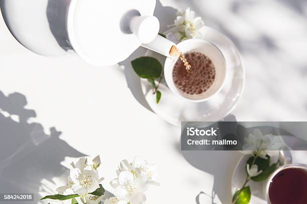 Top View Of Tea Pot Flow Of Tea In The Stock Photo - Download Image Now - Afternoon Tea, Tea Crop, Tea - Hot Drink