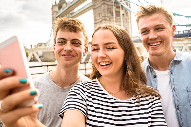 istock friends take a selfie in london - Tower bridge 584244794