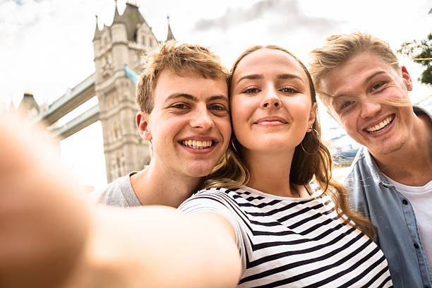 istock friends take a selfie in london - Tower bridge 584245054