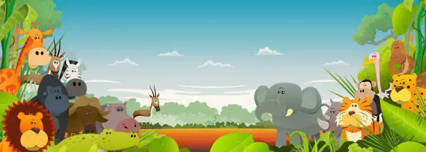 Vector illustration of Wildlife African Animals Background