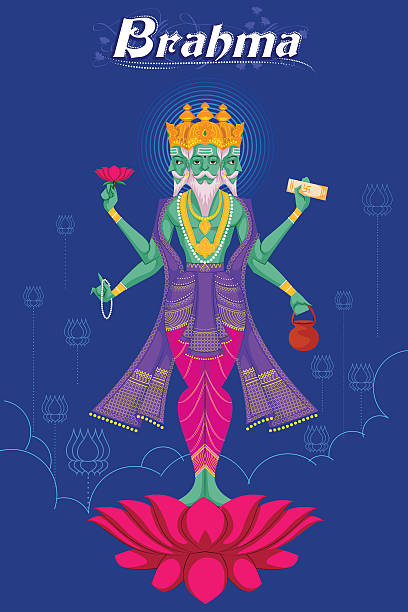 Indian God Brahma on lotus Indian God Brahma on lotus. Vector illustration brahma illustrations stock illustrations