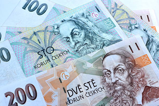close up czech koruna currency, czech republic - czech culture currency wealth coin imagens e fotografias de stock