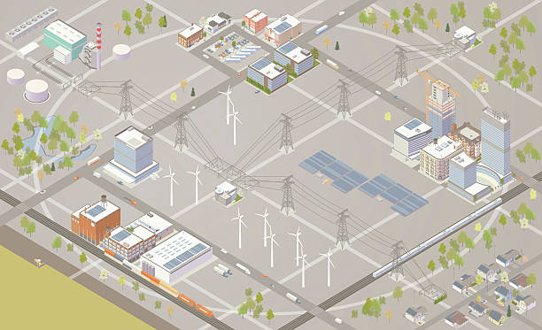 inteligentna sieć elektroenergetyczna ilustracja - fuel and power generation electricity substation power power supply stock illustrations