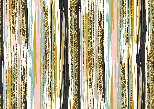 seamless pattern with gold glitter textured brush strokes and stripes Vector seamless pattern with hand drawn gold glitter textured brush strokes and stripes hand painted. Black, gold, pink, green, white colors. glitter textures stock illustrations