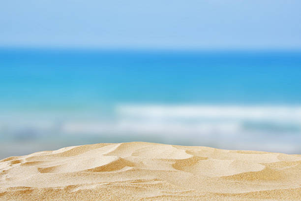 istock Empty sand beach in front of summer sea background 584470982
