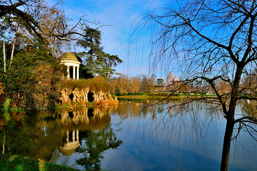 Park with a lake and the Temple of Love in Paris