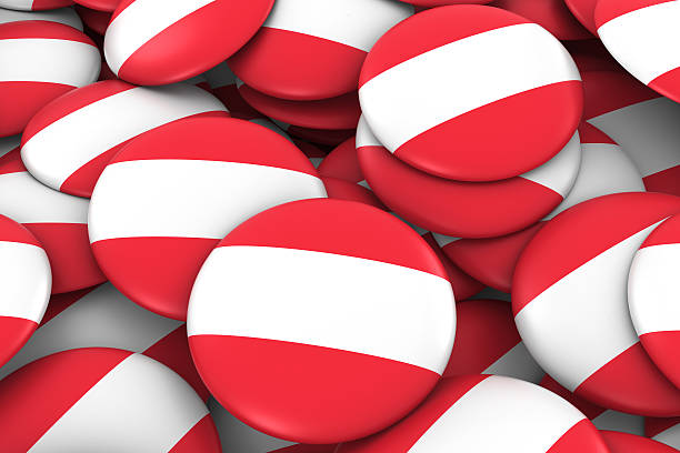 istock Austria Badges Background - Pile of Austrian Flag Buttons 584476244
