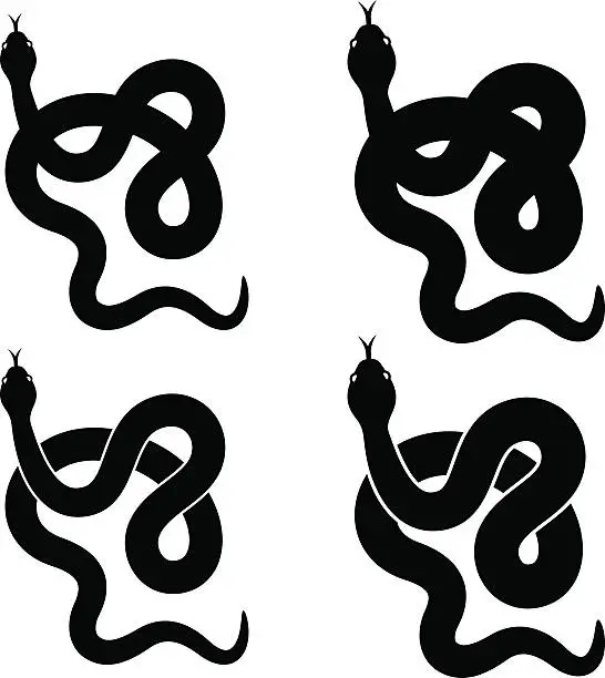 Vector illustration of snake black silhouettes