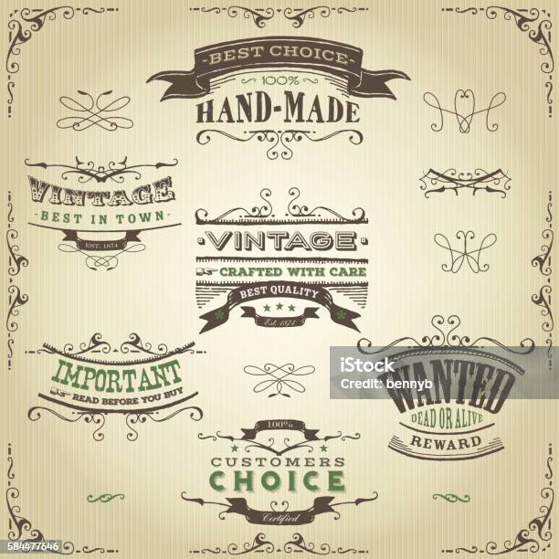 Hand Drawn Western Banners And Ribbons Stock Illustration - Download Image Now - Wild West, West - Direction, Ornate