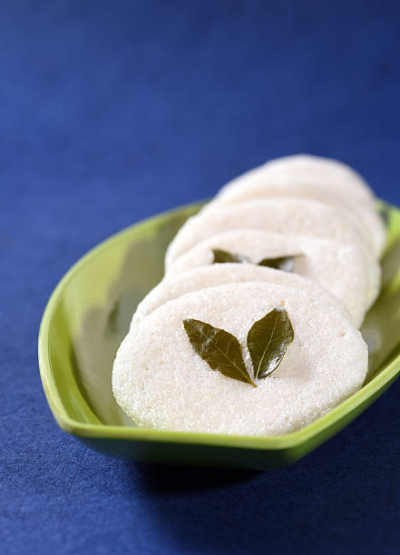 South indian cuisine vegetarian breakfast rava idli or idly in a plate.