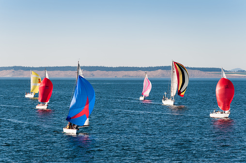Port Townsend, Washington State, USA - race of sailboats on Strait of Juan de Fuca, Port Townsend, Washington State, USA