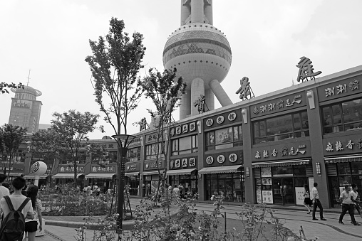 Shanghai China - July 12, 2016: Oriential Pearl Tower in Pudong District is a television tower, Shanghai, China