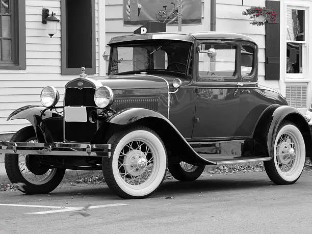 Old car in black and white in Niagara-on-the-Lake, Ontario, Canada