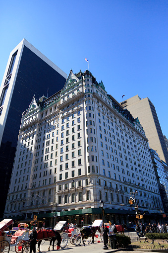 New York, NY, USA - February 18, 2013: Plaza Hotel: Legendary Plaza hotel is a landmark 20-story luxury hotel and condominium apartment.