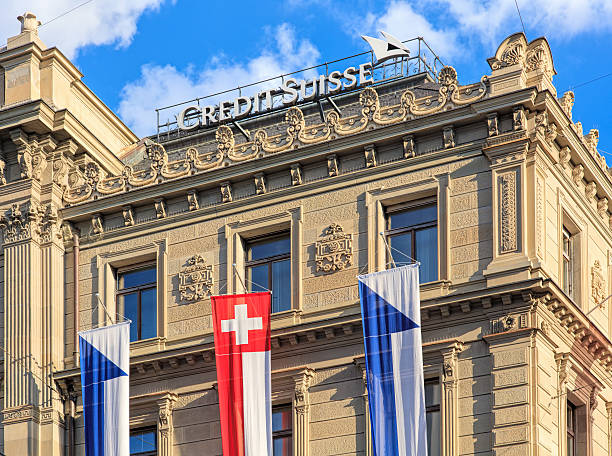 Upper part of the Credit Suisse building in Zurich stock photo