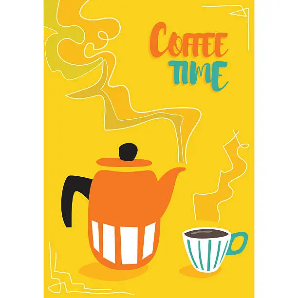 Vector illustration of Retro coffee maker and cup