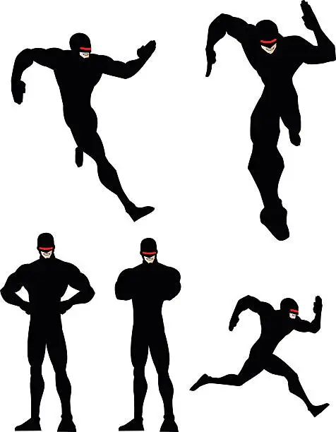Vector illustration of Runner Superhero Silhouette Set