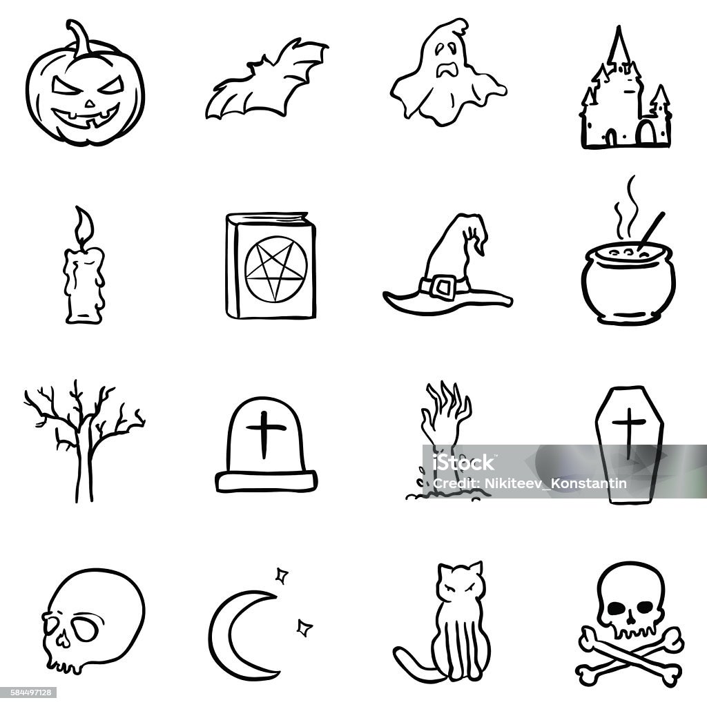 Vector Black Doodle Halloween Icons Animal stock vector
